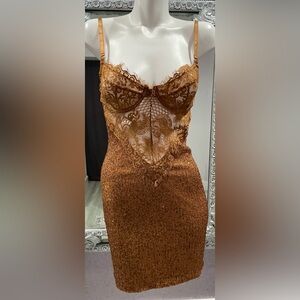 Fashion Nova Copper Sequin Lace Dress